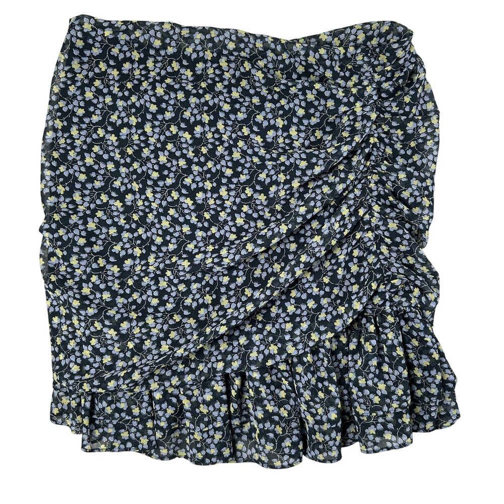 1. State Top Womens 2 Blue Floral Ruched Ruffle Tassel Mini Chiffon Tube Top
